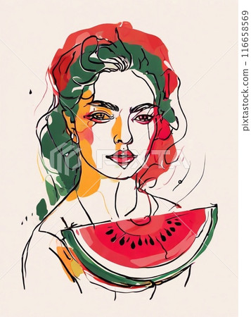 Watermelon red fresh fruit vertical illustration, tasty juice berry 116658569