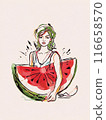 Watermelon red fresh fruit vertical illustration, tasty juice berry 116658570