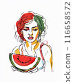 Watermelon red fresh fruit vertical illustration, tasty juice berry 116658572