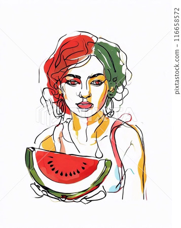 Watermelon red fresh fruit vertical illustration, tasty juice berry 116658572