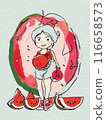 Watermelon red fresh fruit vertical illustration, tasty juice berry 116658573
