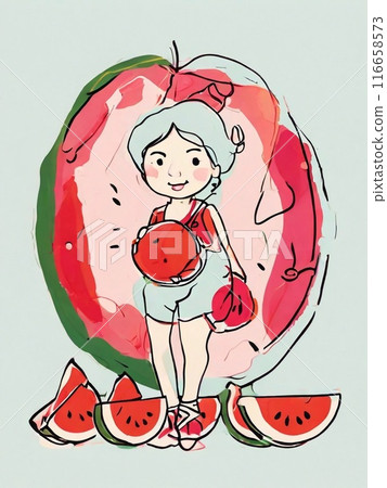 Watermelon red fresh fruit vertical illustration, tasty juice berry 116658573