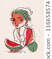 Watermelon red fresh fruit vertical illustration, tasty juice berry 116658574