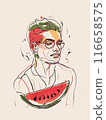 Watermelon red fresh fruit vertical illustration, tasty juice berry 116658575
