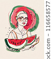 Watermelon red fresh fruit vertical illustration, tasty juice berry 116658577