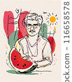 Watermelon red fresh fruit vertical illustration, tasty juice berry 116658578