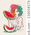 Watermelon red fresh fruit vertical illustration, tasty juice berry 116658579
