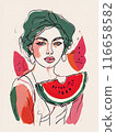 Watermelon red fresh fruit vertical illustration, tasty juice berry 116658582