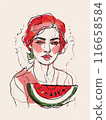 Watermelon red fresh fruit vertical illustration, tasty juice berry 116658584
