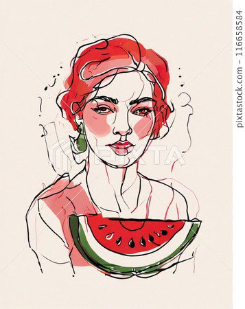 Watermelon red fresh fruit vertical illustration, tasty juice berry 116658584