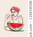 Watermelon red fresh fruit vertical illustration, tasty juice berry 116658586