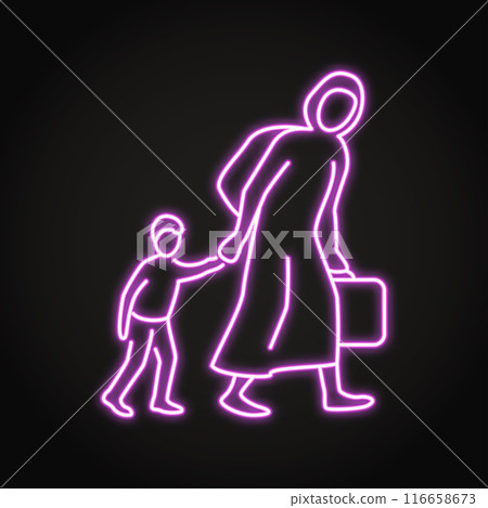 Migrants or refugees neon icon 116658673