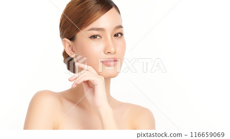 Beautiful young asian woman with clean fresh skin on white background, Face care, Facial treatment, Cosmetology, beauty and spa, Asian women portrait. Beautiful young asian woman with clean fresh skin on white background, Face care, Facial treatment, Cosmetology, beauty and spa, Asian women portrait. 116659069