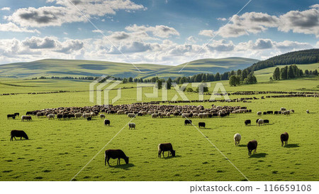 Cows grazing on the grassland 116659108