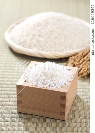 White rice served in a box 116659345