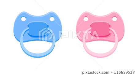 Baby pacifier icon in flat style. Nipple for newborn child vector illustration on isolated background. Soother sign business concept. 116659527