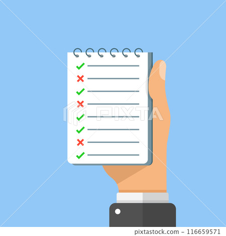 To do list in hand icon in flat style. Paper sheet with clipboard vector illustration on isolated background. Checkbox plan sign business concept. To do list in hand icon in flat style. Paper sheet with clipboard vector illustration on isolated background. Checkbox plan sign business concept. 116659571