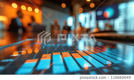 Glass of Water and Financial Data on a Table During a Business Meeting at Dusk Glass of Water and Financial Data on a Table During a Business Meeting at Dusk 116660049