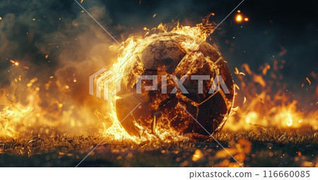 A Burning Soccer Ball in a Field of Flames 116660085