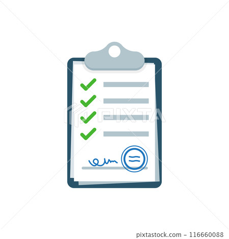 Clipboard with checklist icon in flat style. Planning and organization of work vector illustration on isolated background. Document sign business concept. 116660088
