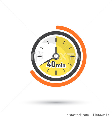 40 minutes on stopwatch icon in flat style. Clock face timer vector illustration on isolated background. Countdown sign business concept. 116660413