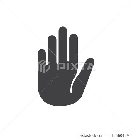 Stop sign with hand icon in flat style. Traffic control vector illustration on isolated background. Attention sign business concept. 116660429