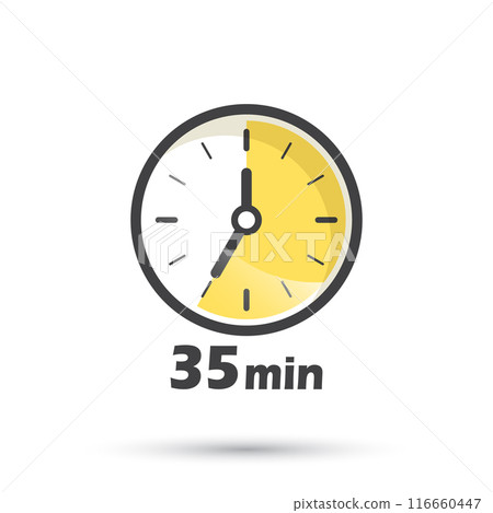 35 minutes on stopwatch icon in flat style. Clock face timer vector illustration on isolated background. Countdown sign business concept. 116660447