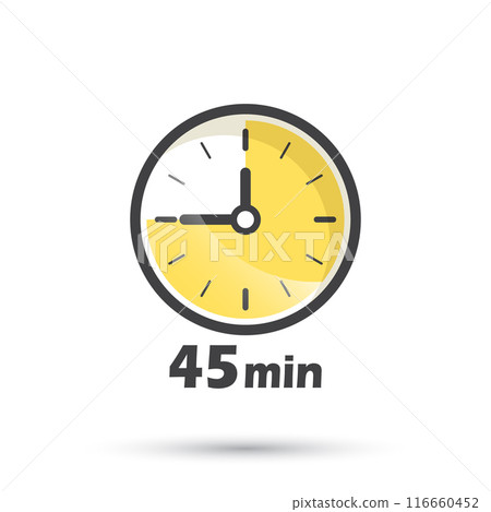 45 minutes on stopwatch icon in flat style. Clock face timer vector illustration on isolated background. Countdown sign business concept. 116660452