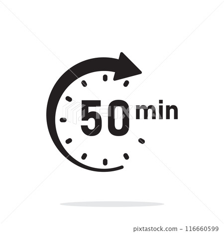50 minutes on stopwatch icon in flat style. Clock face timer vector illustration on isolated background. Countdown sign business concept. 116660599