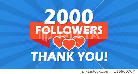 Thank you 2000 followers icon in flat style. Subscription amount vector illustration on isolated background. 2k follower sign business concept. Thank you 2000 followers icon in flat style. Subscription amount vector illustration on isolated background. 2k follower sign business concept. 116660707