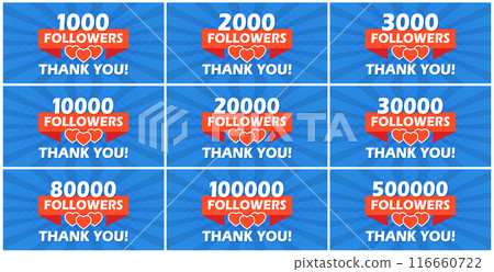 Thank you, followers icon set in flat style. Subscription amount vector illustration on isolated background. Follower sign business concept. 116660722