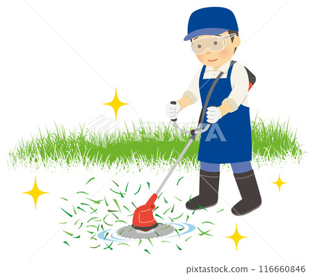 男性工作人員作為管家割草 116660846