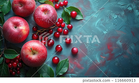 Rosh Hashanah Jewish New Year holiday concept Traditional symbols Honey jar apples pomegranate 116660913