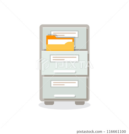 Office cabinet icon in flat style. Furniture storage vector illustration on isolated background. Drawer sign business concept. 116661100