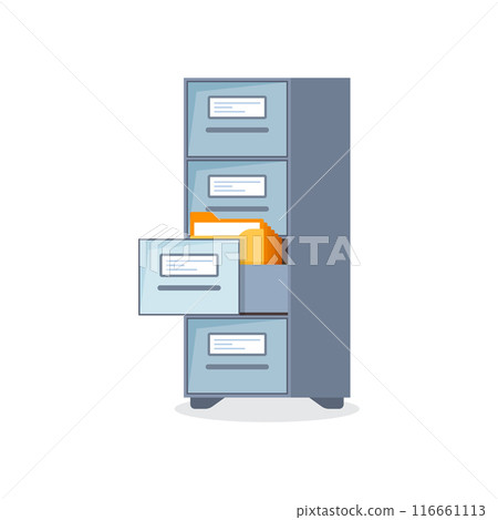 Office cabinet icon in flat style. Furniture storage vector illustration on isolated background. Drawer sign business concept. Office cabinet icon in flat style. Furniture storage vector illustration on isolated background. Drawer sign business concept. 116661113