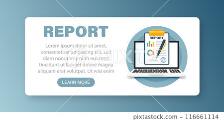 Report document icon in flat style. Dashboard plan vector illustration on isolated background. Analysis sign business concept. 116661114