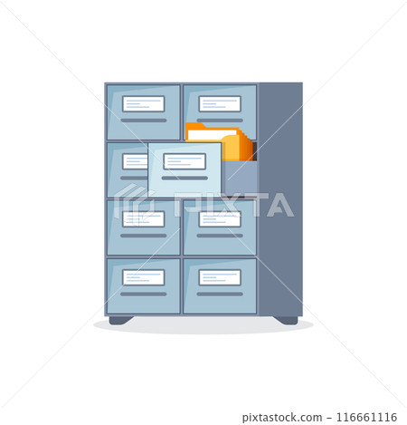 Office cabinet icon in flat style. Furniture storage vector illustration on isolated background. Drawer sign business concept. Office cabinet icon in flat style. Furniture storage vector illustration on isolated background. Drawer sign business concept. 116661116