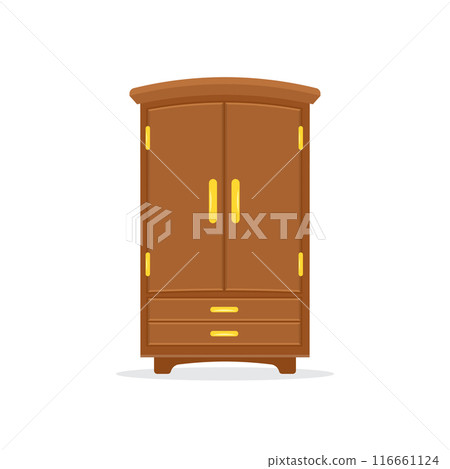 Cupboard icon in flat style. Wardrobe storage vector illustration on isolated background. Drawer cabinet sign business concept. 116661124