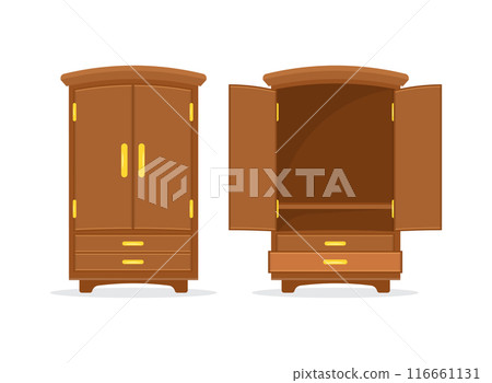 Cupboard icon in flat style. Wardrobe storage vector illustration on isolated background. Drawer cabinet sign business concept. Cupboard icon in flat style. Wardrobe storage vector illustration on isolated background. Drawer cabinet sign business concept. 116661131