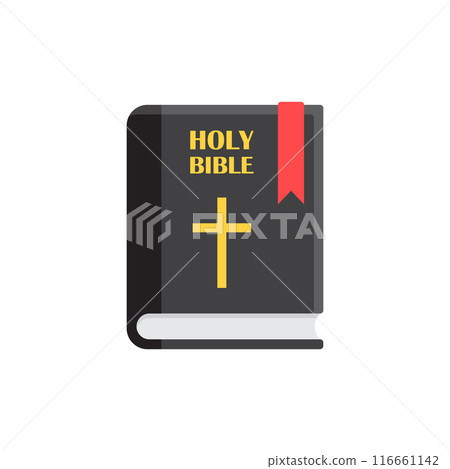 Holy bible icon in flat style. Christianity book vector illustration on isolated background. Religion sign business concept. 116661142