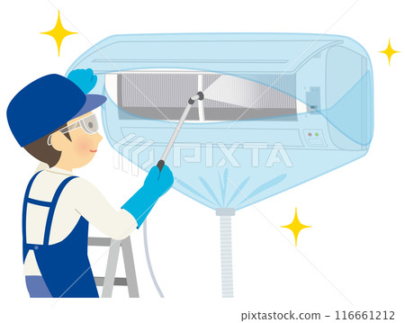 一名男工作人員作為管家清潔空調 116661212