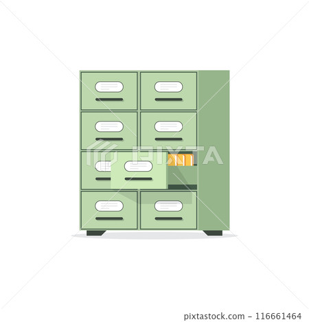 Office cabinet icon in flat style. Furniture storage vector illustration on isolated background. Drawer sign business concept. 116661464