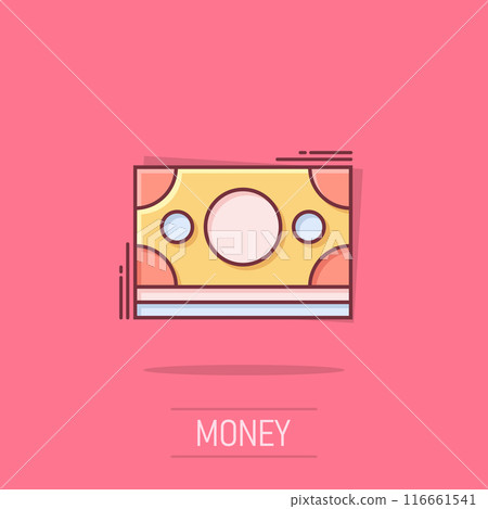 Dollar currency banknote icon in comic style. Dollar cash cartoon vector illustration on isolated background. Banknote bill splash effect business concept. Dollar currency banknote icon in comic style. Dollar cash cartoon vector illustration on isolated background. Banknote bill splash effect business concept. 116661541