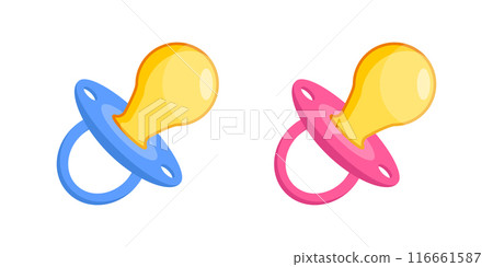 Baby pacifier icon in flat style. Nipple for newborn child vector illustration on isolated background. Soother sign business concept. Baby pacifier icon in flat style. Nipple for newborn child vector illustration on isolated background. Soother sign business concept. 116661587