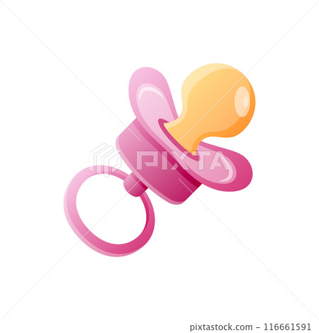 Baby pacifier icon in flat style. Nipple for newborn child vector illustration on isolated background. Soother sign business concept. 116661591