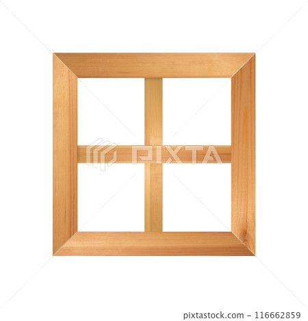 Square four-section wooden window isolated on white background. Wood texture planks Square four-section wooden window isolated on white background. Wood texture planks 116662859