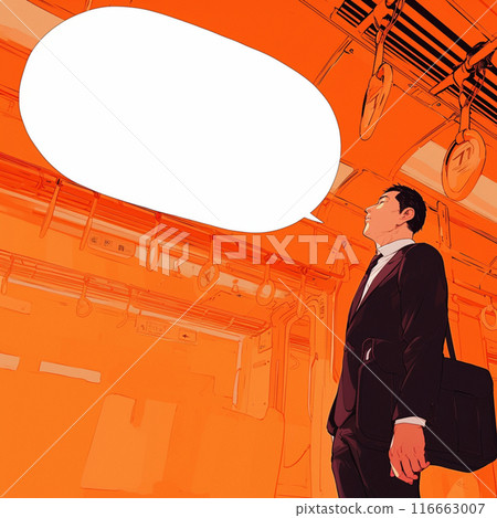 火車上一個穿著西裝的男人和一個說話泡泡 火車上一個穿著西裝的男人和一個說話泡泡 116663007