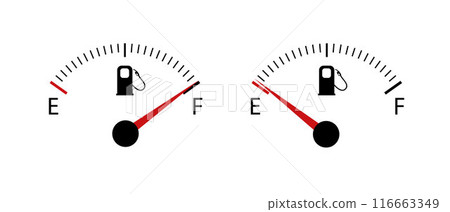 Fuel indicators gas meter. Gauge fuel vector tank full icon. Car dial petrol gasoline dashboard 116663349