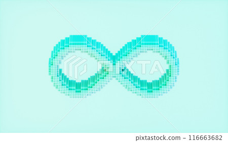 Abstract 3d infinity icon. Green technology concept. pixel art style. Abstract 3d infinity icon. Green technology concept. pixel art style. 116663682