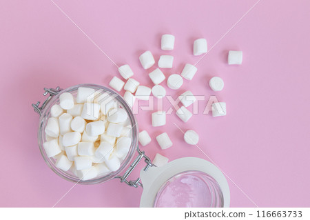 marshmallows in jar with space for text, top view 116663733